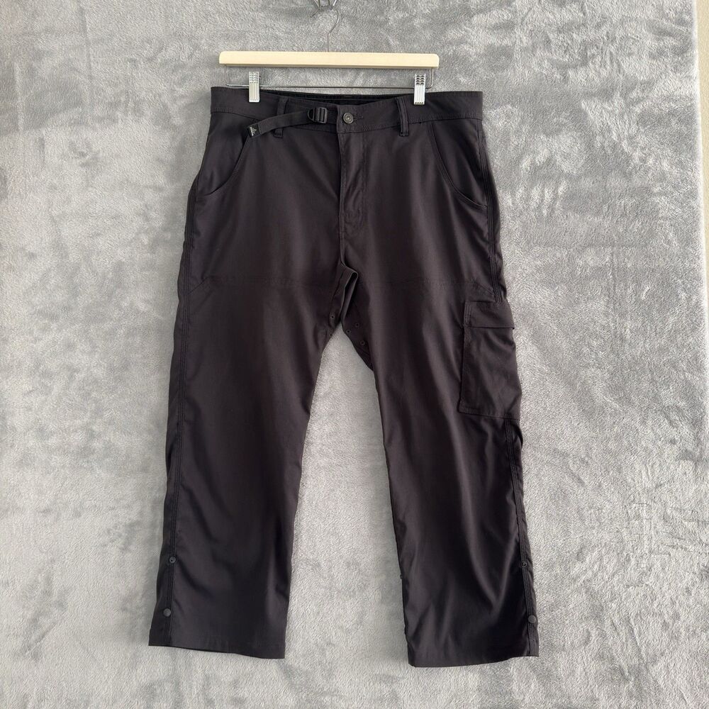 prAna Stretch Zion Pants Mens 34x26 Gray Belted Hiking Lightweight